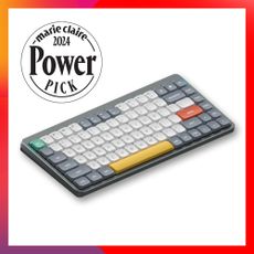 NuPhy Air75 V2 Keyboard with Marie Claire 2024 Power Pick white stamp and a rainbow border