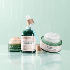 Cosmetics in green bottles